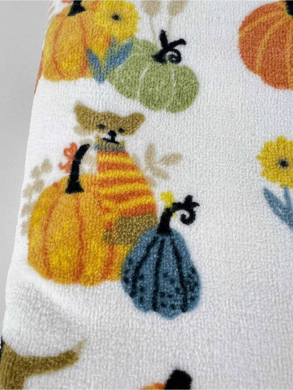 Envogue Bath Towel Set Pumpkin Puppies Fall Colors Soft Cotton Velour 4 Pc NEW